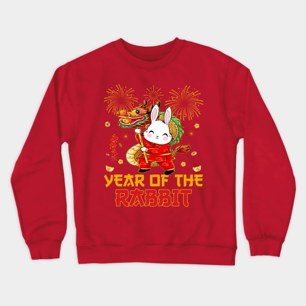 Chinese New Year 2023 Dabbing Rabbit Fireworks New Year Eve Crewneck Sweatshirt by Sandra Holloman